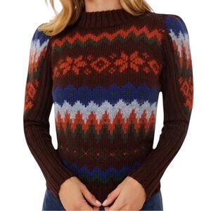 NWT Antik Batik Roloh Wool & Alpaca Fair Isle Long Puff Sleeve Crew Neck Sweater